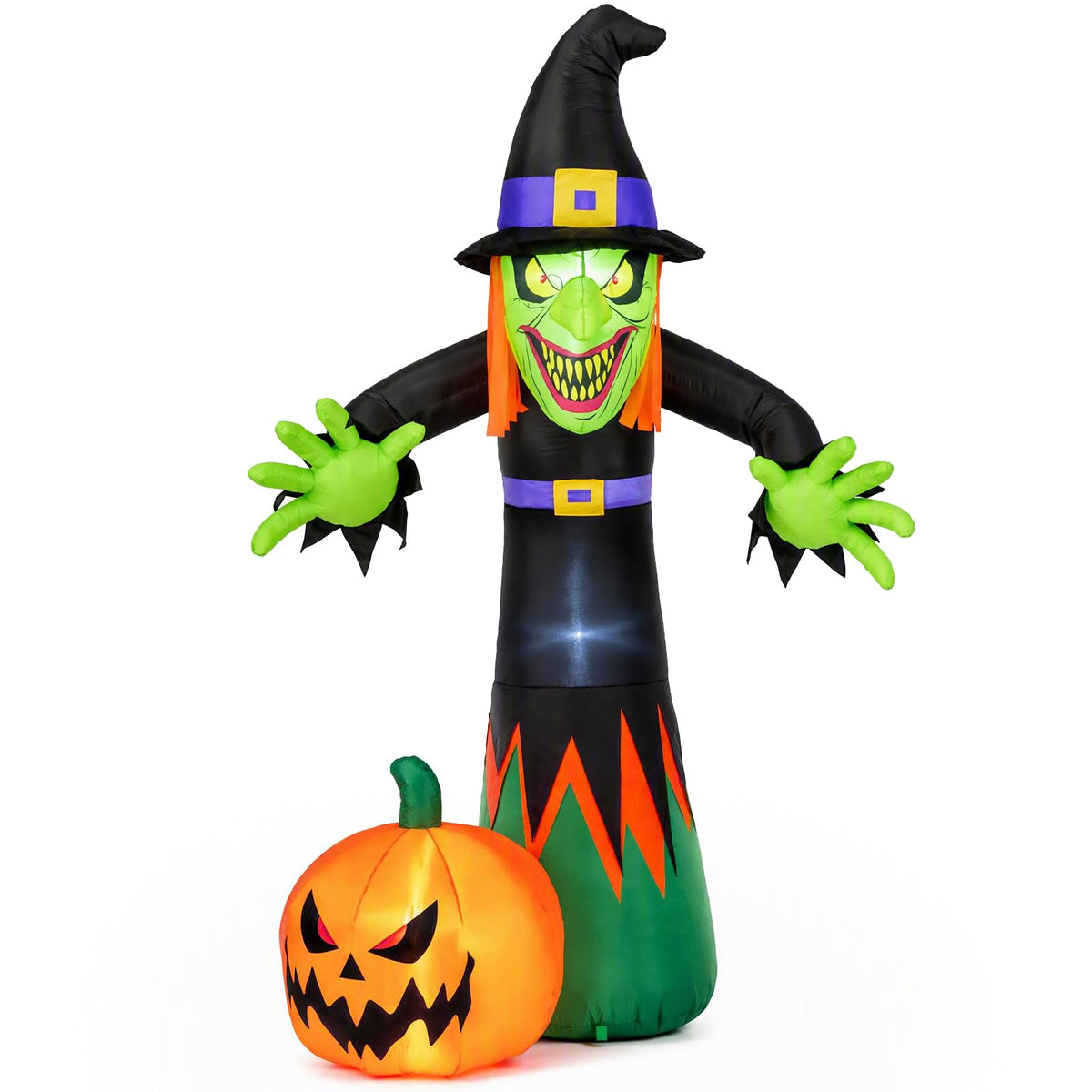 Tangkula 8 FT Halloween Inflatable Witch & Pumpkin with Built-in LED Lights