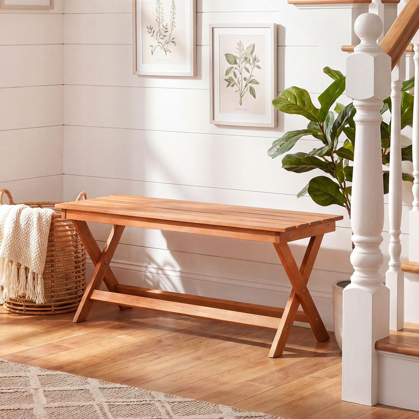 Tangkula Outdoor Wood Bench Backless