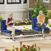Tangkula 3 Pieces Patio Furniture Set PE Rattan Conversation Chairs with Tempered Glass Coffee Table