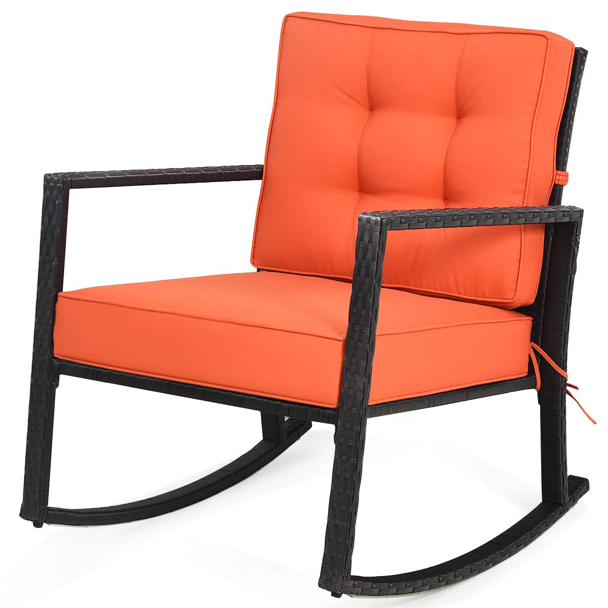 Tangkula Wicker Rocking Chair, Outdoor Glider Rattan Rocker Chair with Heavy-Duty Steel Frame