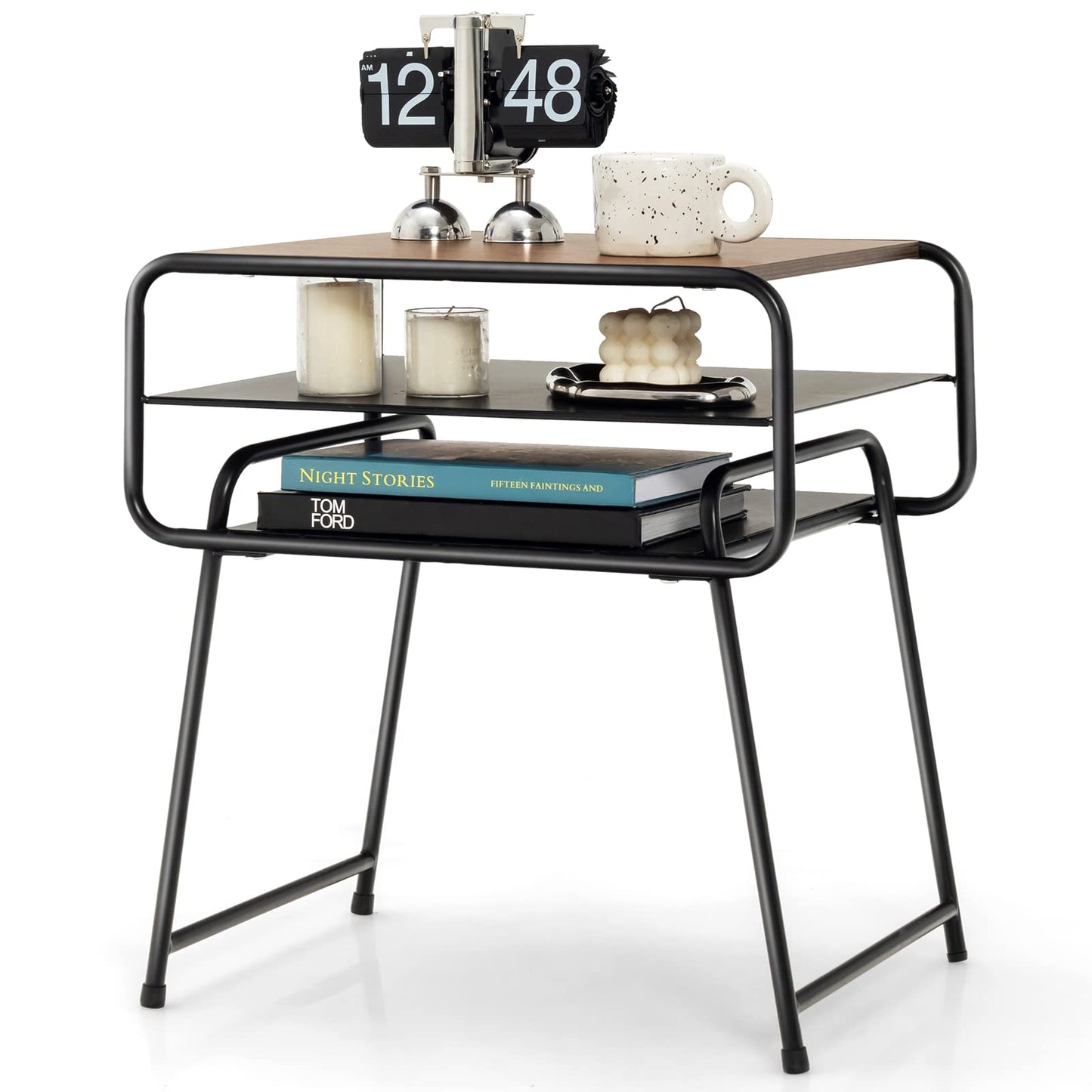 Tangkula Table d'appoint à 3 niveaux avec étagère de rangement