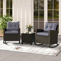 Tangkula 3 Piece Wicker Outdoor Rocking Chairs Set for Porch Garden Patio Backyard Poolside