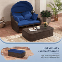 Tangkula PE Rattan Patio Daybed with Retractable Canopy