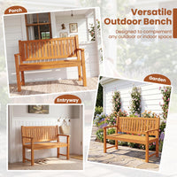 Tangkula 2-Seater Outdoor Wooden Bench with Slatted Seat