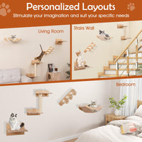 Tangkula Cat Wall Shelves, Wall Mounted 4pcs Kitten Furniture Set with Hammock
