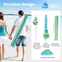 Tangkula 6.5 FT Beach Umbrella with Table, Windproof Ventilated Sunshade Shelter with Tilt Mechanism
