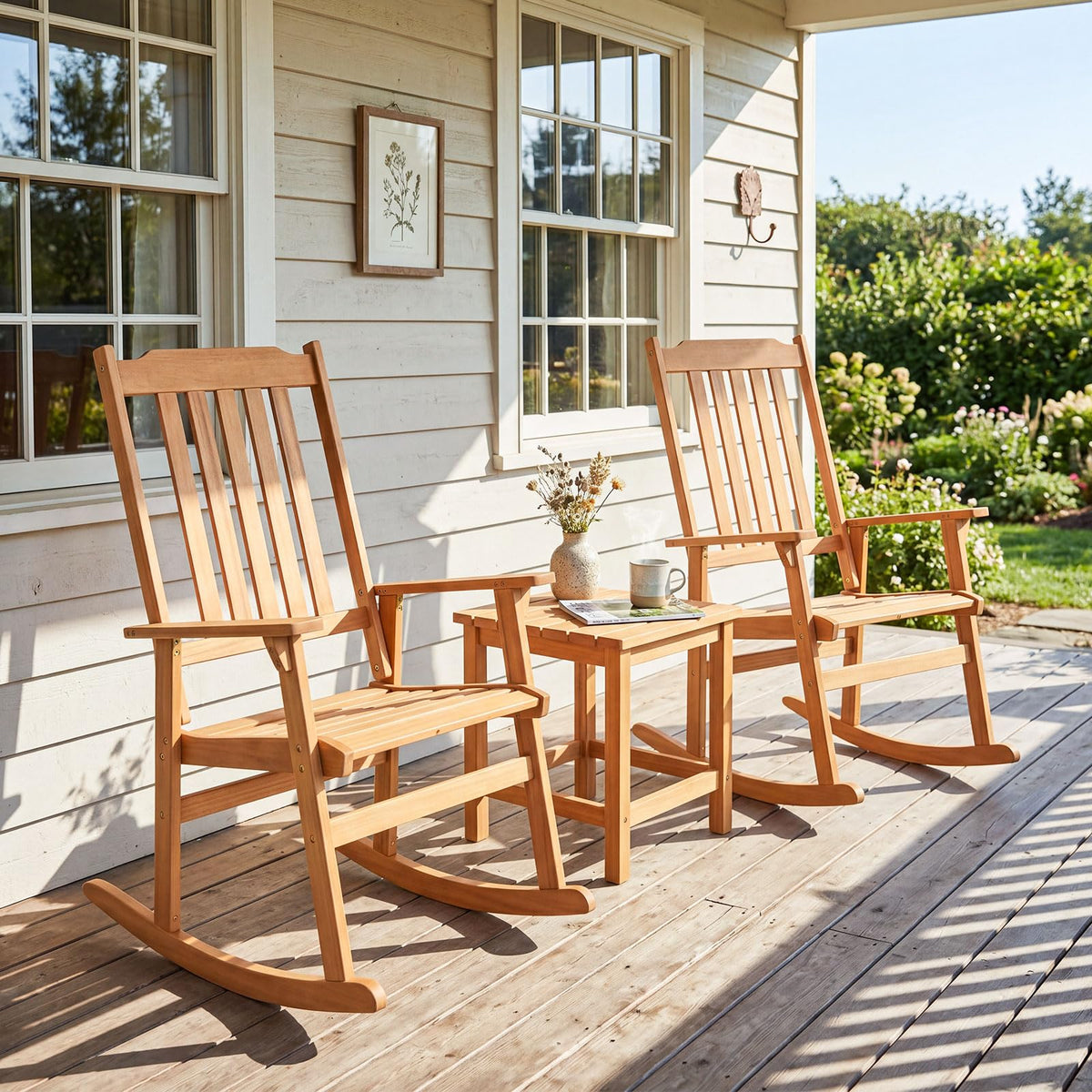 Tangkula Outdoor Patio Wood Rocking Chair for Porch Garden Backyard