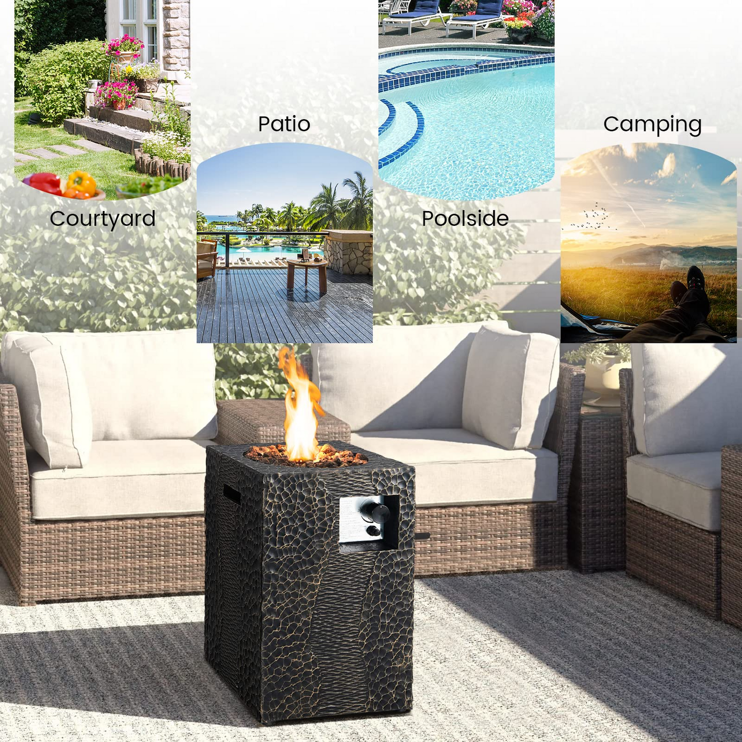 Tangkula 16 Inch Patio Propane Fire Pit, Patiojoy Electronic Ignition Square Gas Fire Pit with Protective Cover