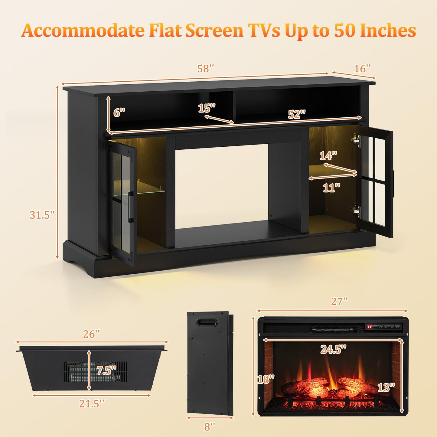 Tangkula Fireplace TV Stand for TVs Up to 65"