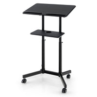 Tangkula Mobile Lectern Podium, Height-Adjustable Rolling Laptop cart with Tilting Top, Storage Tray & Cup Holder