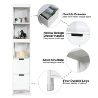 Tangkula Tall Bathroom Storage Cabinet, Multifunctional Bathroom Floor Cabinet with 3 Tier Shelves and 2 Drawers