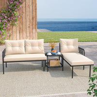 Ensemble de mobilier de patio Tangkula 3 pièces en forme de L avec table en verre trempé