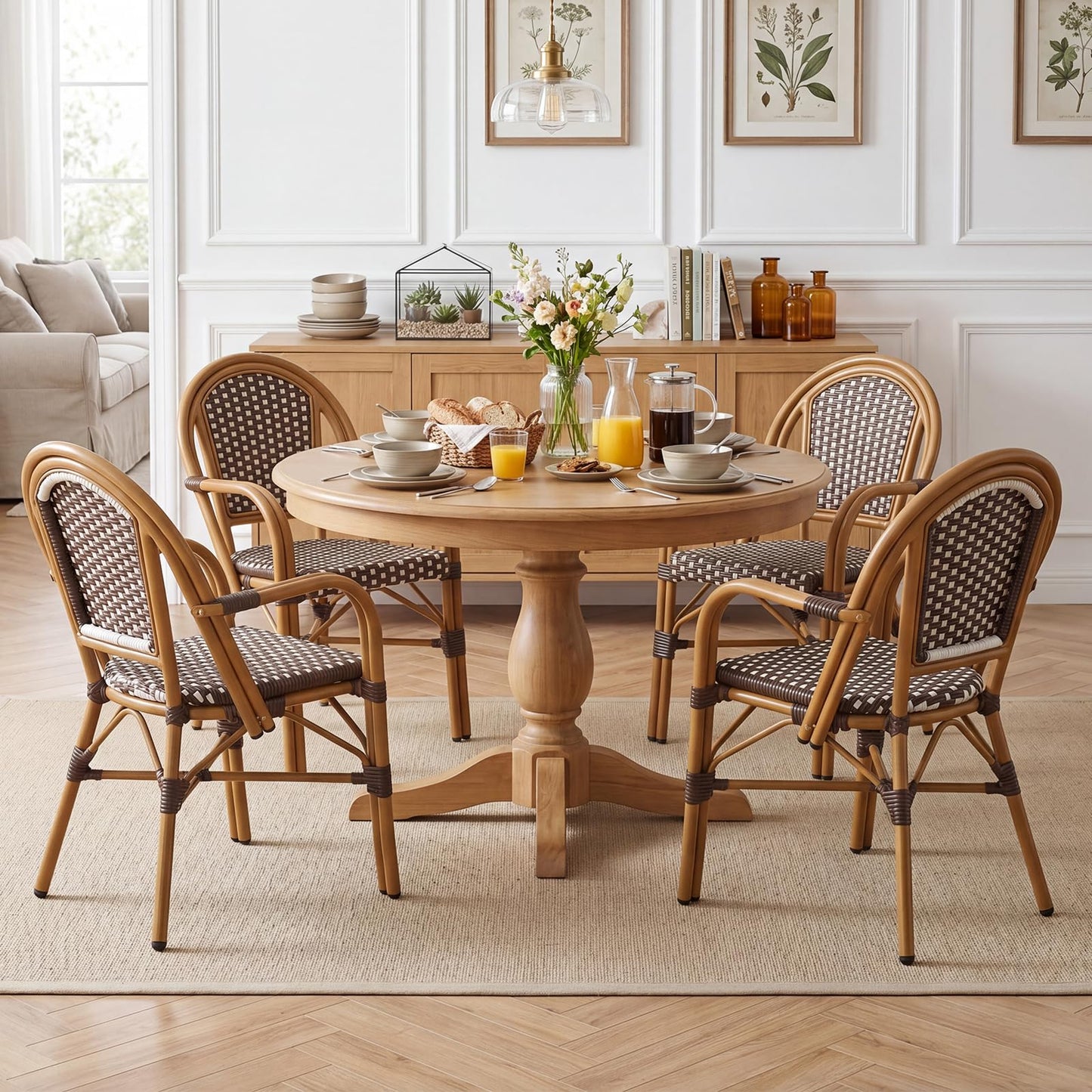 Tangkula Outdoor French Bistro Chairs Hand-Woven PE Wicker Patio Chairs(2/4)