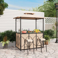 Ensemble de bar de terrasse 3 pièces Tangkula, tonnelle de barbecue et 2 tabourets de bar avec table de bar en verre trempé, étagères de rangement en métal