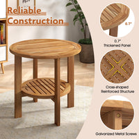 Tangkula Table d'appoint ronde d'extérieur, bois de teck, table d'appoint de patio de 49,5 cm avec étagère de rangement à lattes