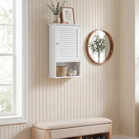 Tangkula Wall Mounted Bathroom Cabinet Single Door Wooden Bathroom Wall Cabinet with Adjustable Shelf