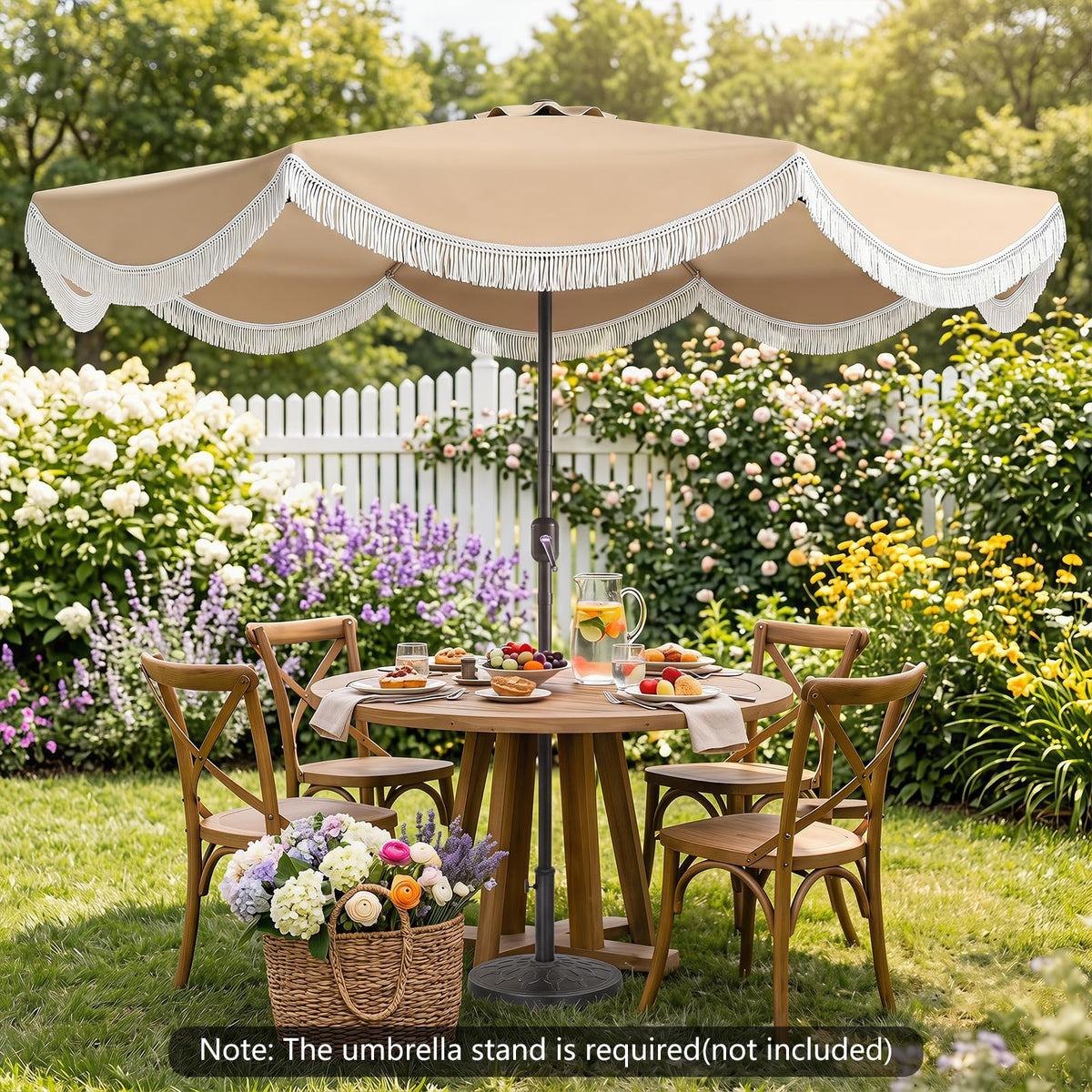 Tangkula 10 FT Scalloped Patio Umbrella with Fringe
