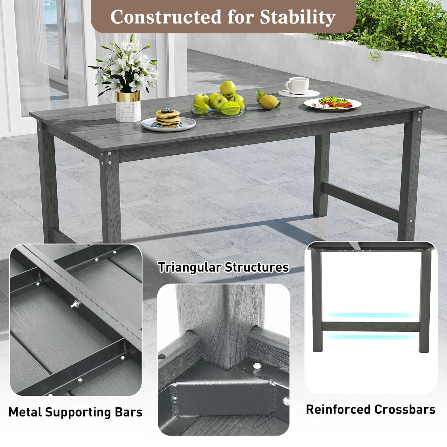 Tangkula 67" HDPE Outdoor Dining Table with Wood-Like Tabletop and Umbrella Hole