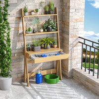 Tangkula Ladder Desk with Countertop & Drawer, Freestanding 2-Tier Ladder Shelf Desk