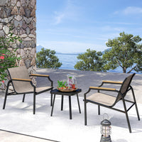 Tangkula 3 Piece Outdoor Bistro Set with Breathable Fabric Seat