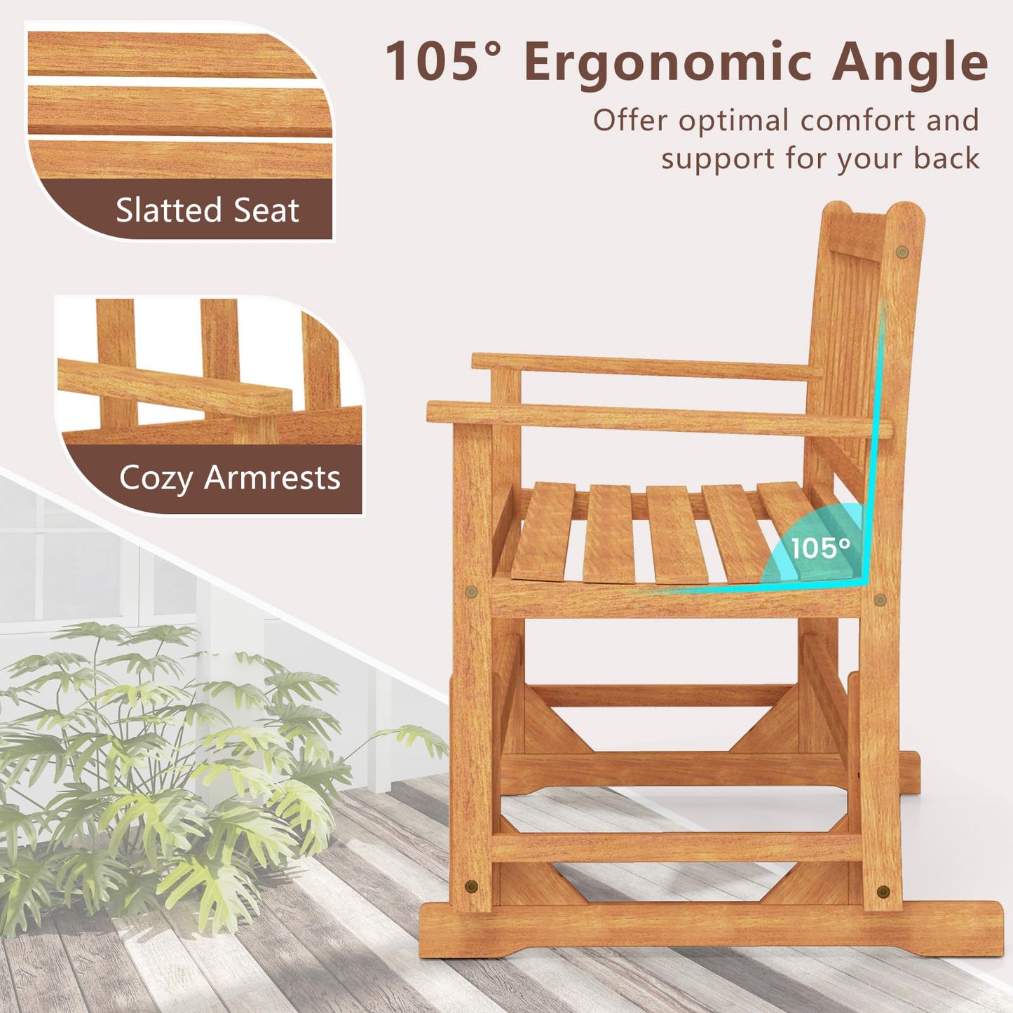 Tangkula 2-Person Outdoor Acacia Wood Glider Bench