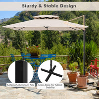 TANGKULA 9.5 FT Cantilever Patio Umbrella, Outdoor Square Offset Umbrella with 360-degree Rotation