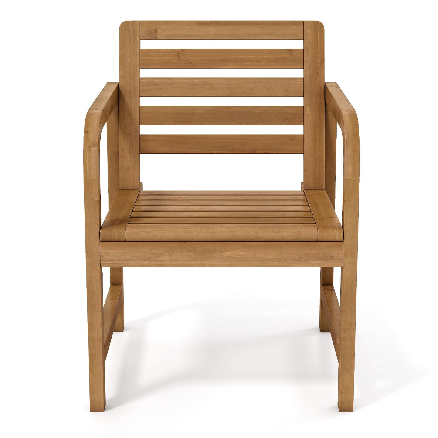 Tangkula Solid Teak Outdoor Dining Chair with Slanted Back & Slatted Seat