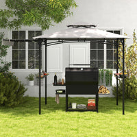 Tangkula 10.5x5 FT Grill Gazebo with Side Awning, 2-Tier Barbecue Gazebo with 2 Shelves, 12 Hanging Hooks