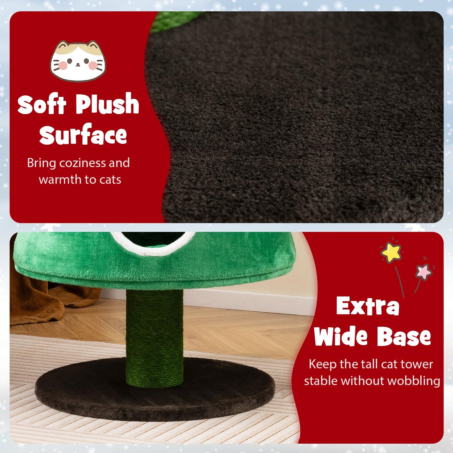 Tangkula Arbre à chat de Noël pour chats d'intérieur, mignonne tour à chat de vacances avec 2 niches
