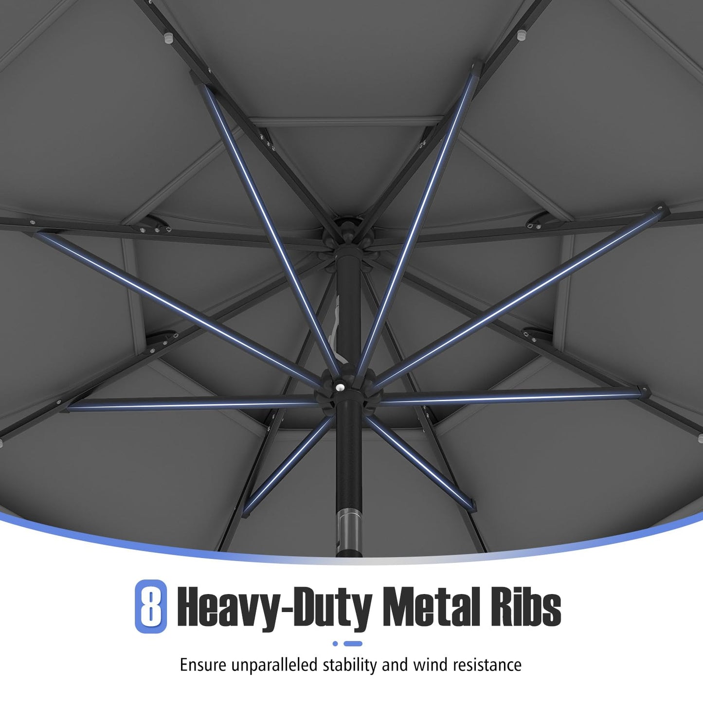 Tangkula 10 FT Solar LED Patio Umbrella 3-Tier Vented Outdoor Market Table Umbrella