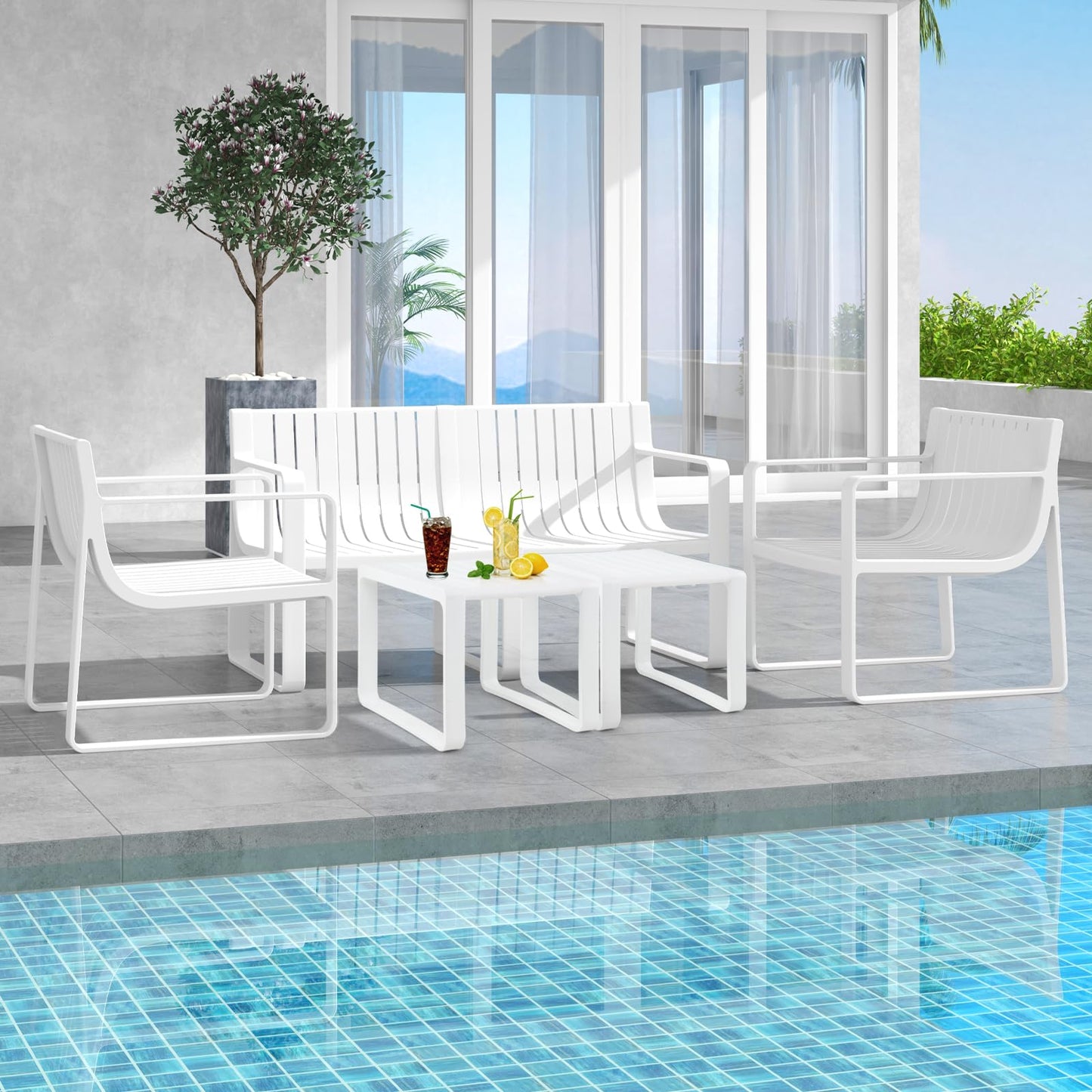 Tangkula Patio Loveseat Weather-Resistant Plastic 2-Person Bench