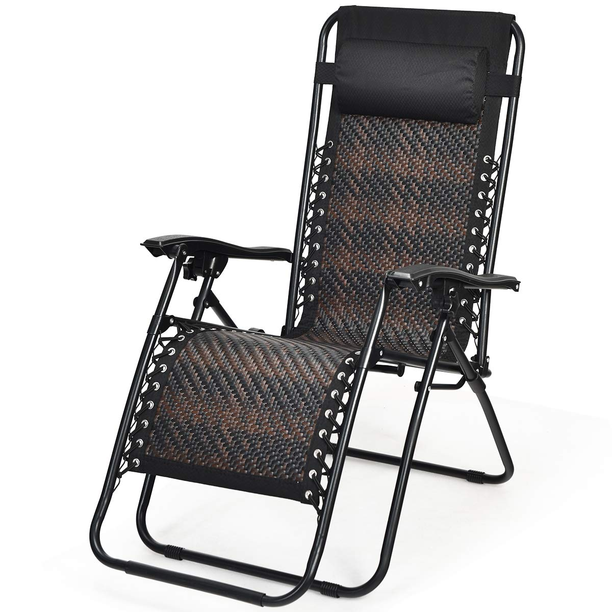 Tangkula Patio Rattan Zero Gravity Lounge Chair