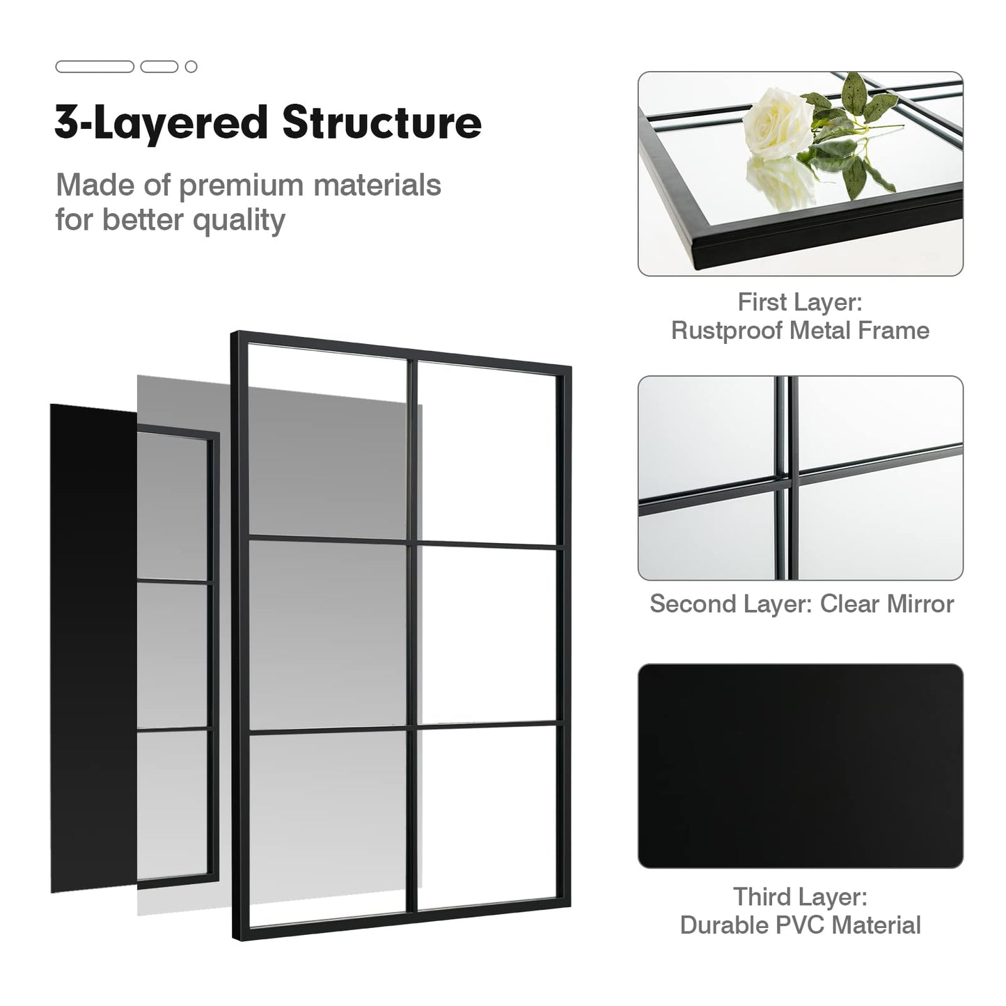 Tangkula Window Mirror 3-Layered Windowpane Mirror with Metal Frame