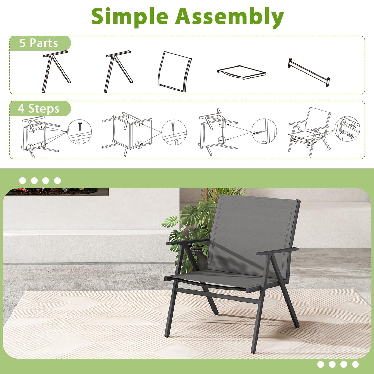 Tangkula Patio Chairs Set of 2/4 with Breathable Mesh Fabric and Metal Frame
