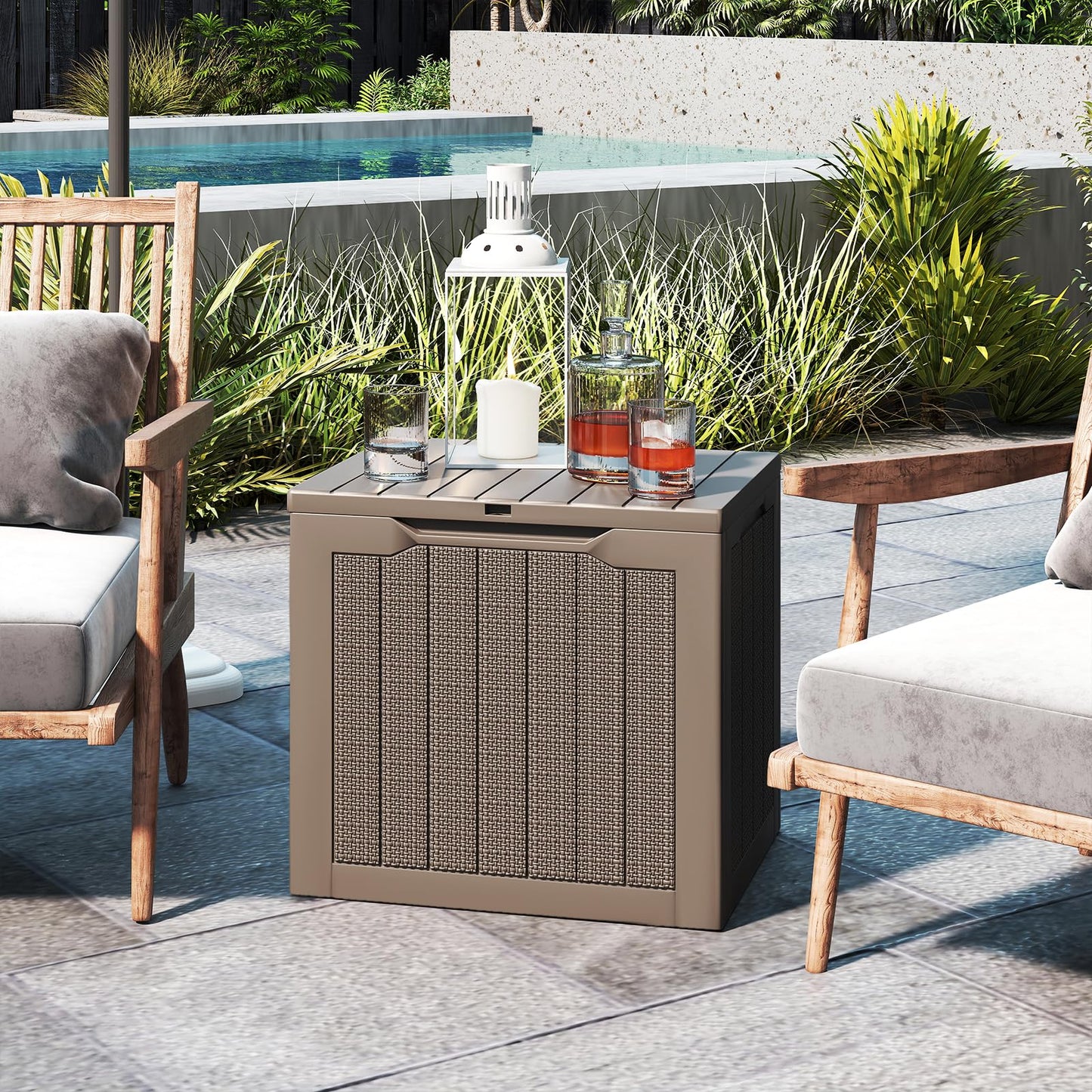 Tangkula 30 Gallon Outdoor Storage Box Resin Storage Bench with Lockable Lid