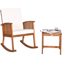 Tangkula Acacia Wood Patio Bistro Set, Outdoor Rocking Chair with Table