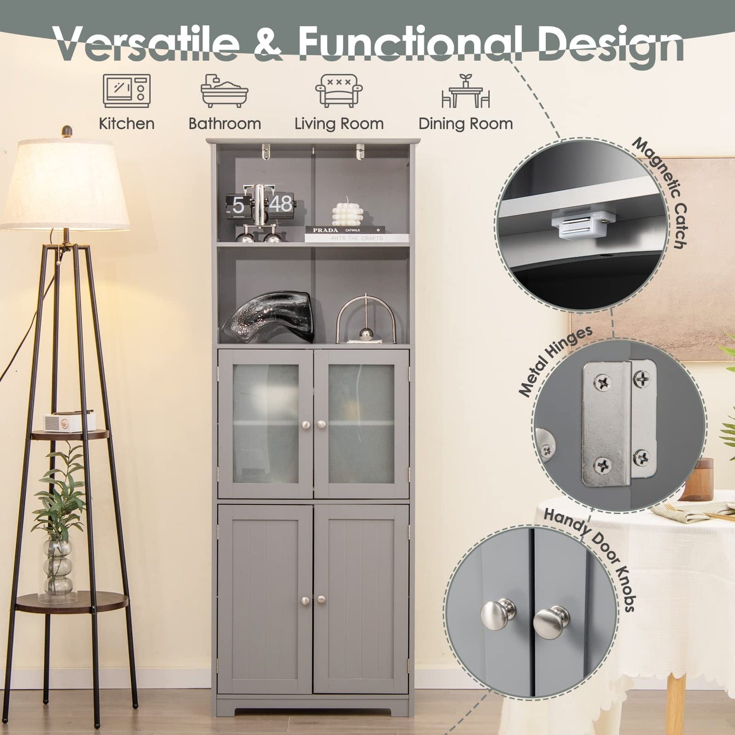 Tangkula Tall Bathroom Storage Cabinet, Freestanding Floor Cabinet