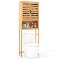 Tangkula Over The Toilet Storage Cabinet Tall Natural Bamboo Bathroom Shelf Over Toilet