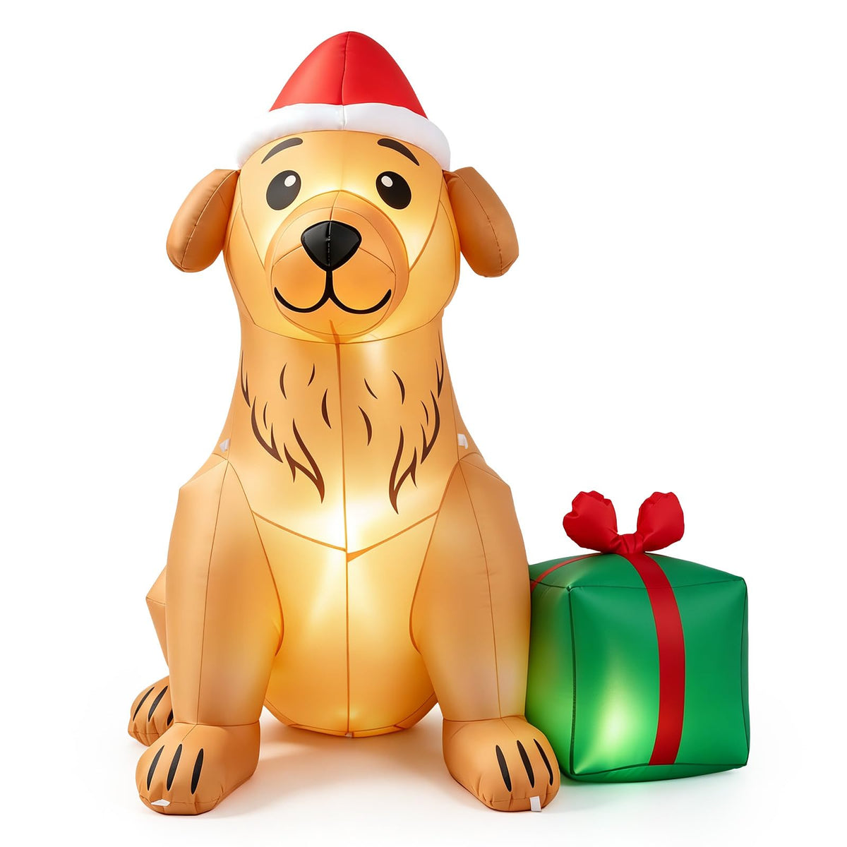 Tangkula 5 FT Christmas Inflatable Golden Retriever Dog with Gift Box
