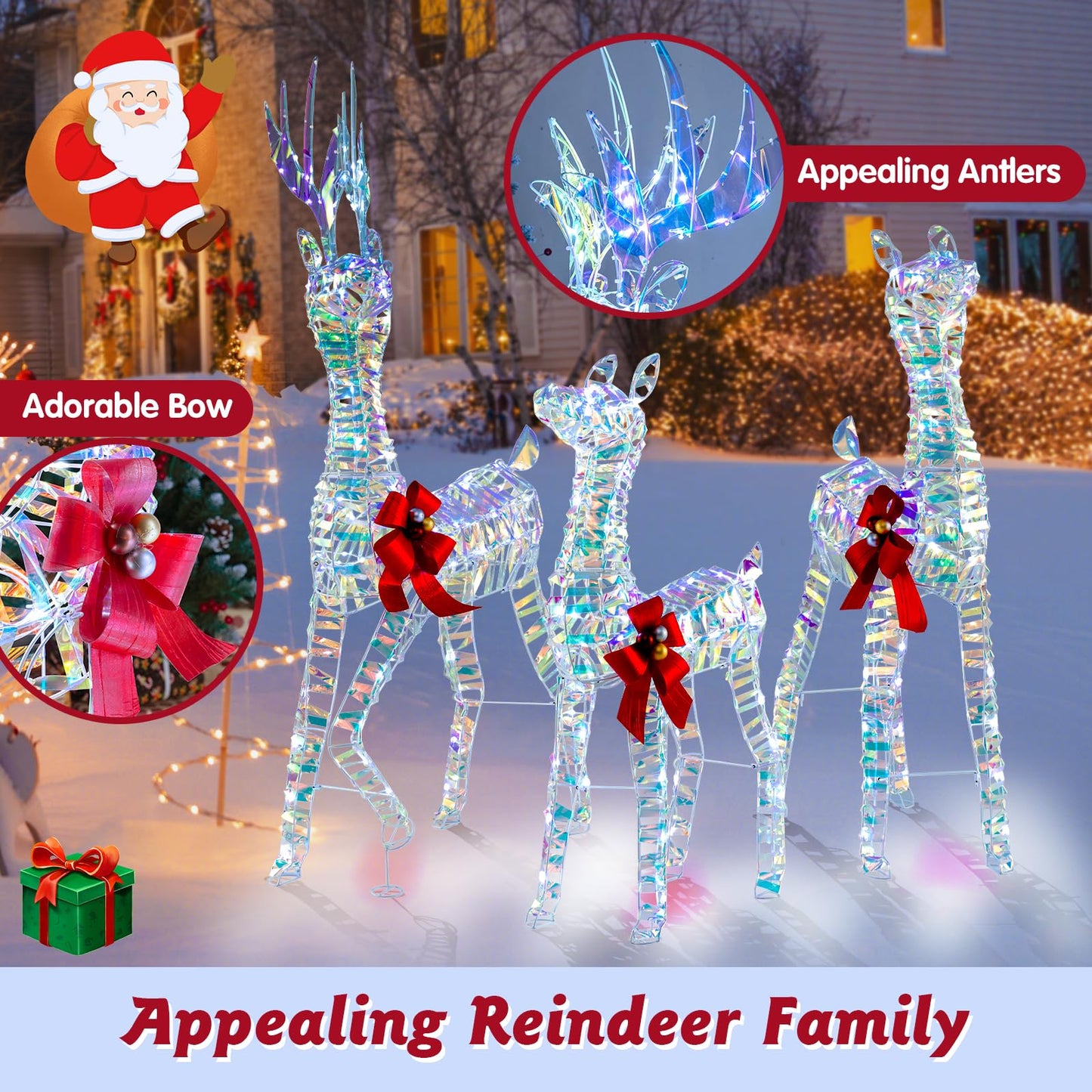 Tangkula 3-Piece Christmas Lighted Iridescent Reindeer Family Set, Xmas Pre-Lit Deer with 230 LED Lights
