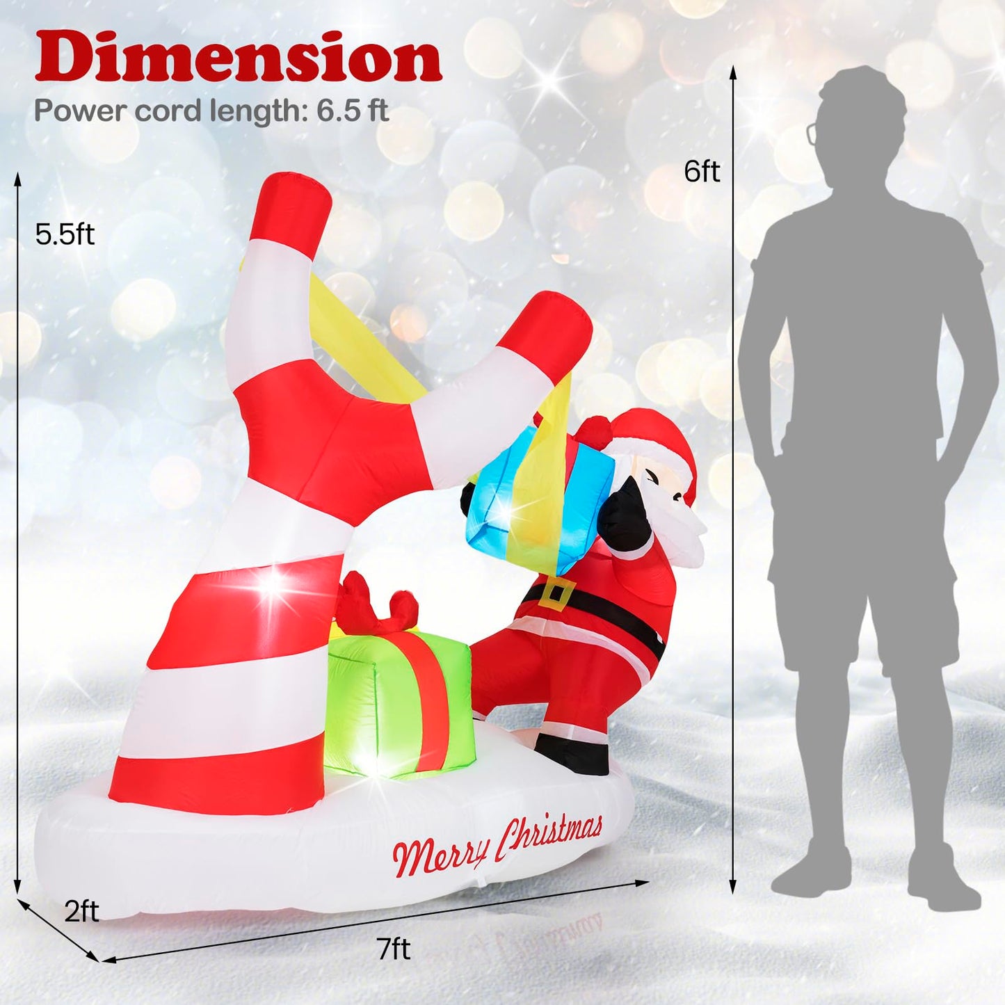 Tangkula 7 FT Christmas Inflatable Santa Outdoor Decoration