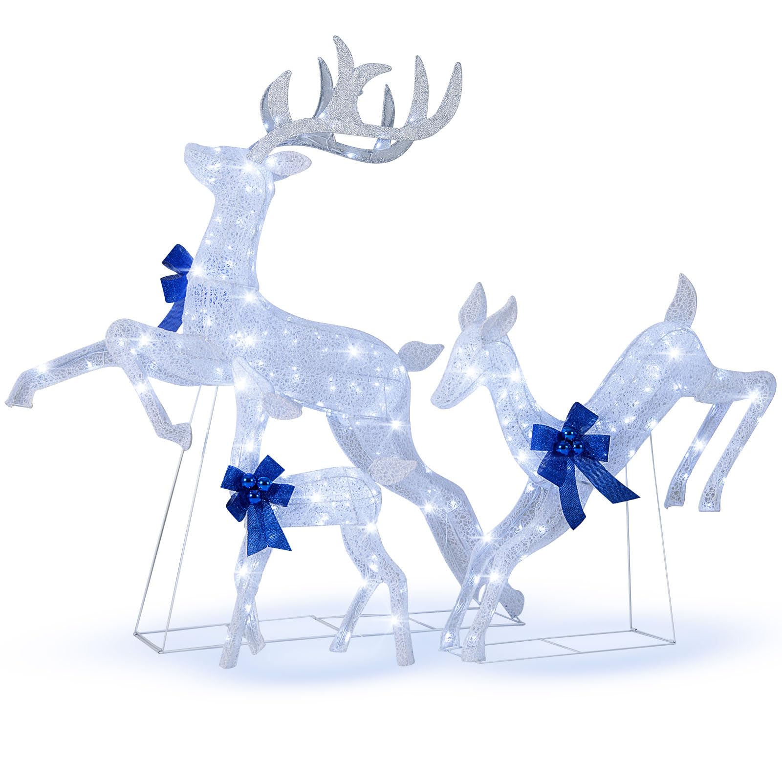 Tangkula 3 Pieces Lighted Christmas Reindeer for Lawn Yard Garden