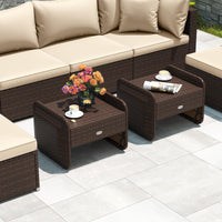 Tangkula 2 poufs de terrasse en osier PE avec coussins amovibles