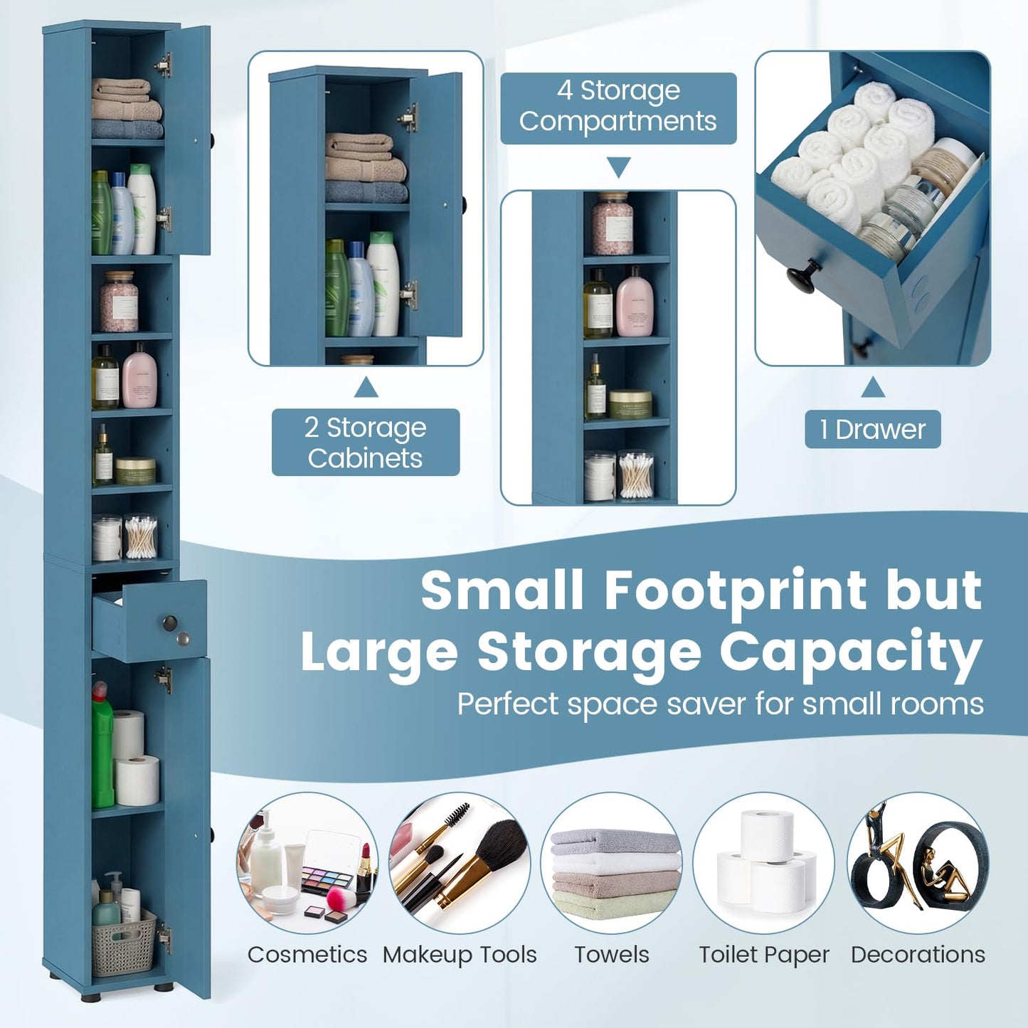 Tangkula Tall Slim Bathroom Storage Cabinet