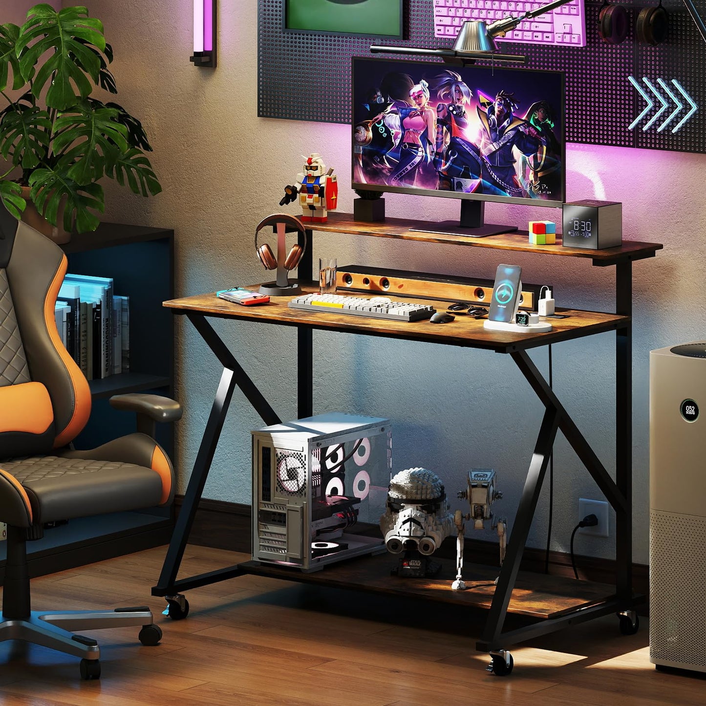 Tangkula Bureau Informatique Mobile de 99 cm avec Prises de Courant, Support Moniteur et Étagère de Rangement