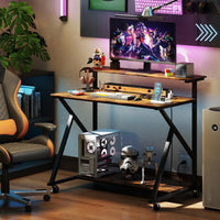 Tangkula Bureau Informatique Mobile de 99 cm avec Prises de Courant, Support Moniteur et Étagère de Rangement