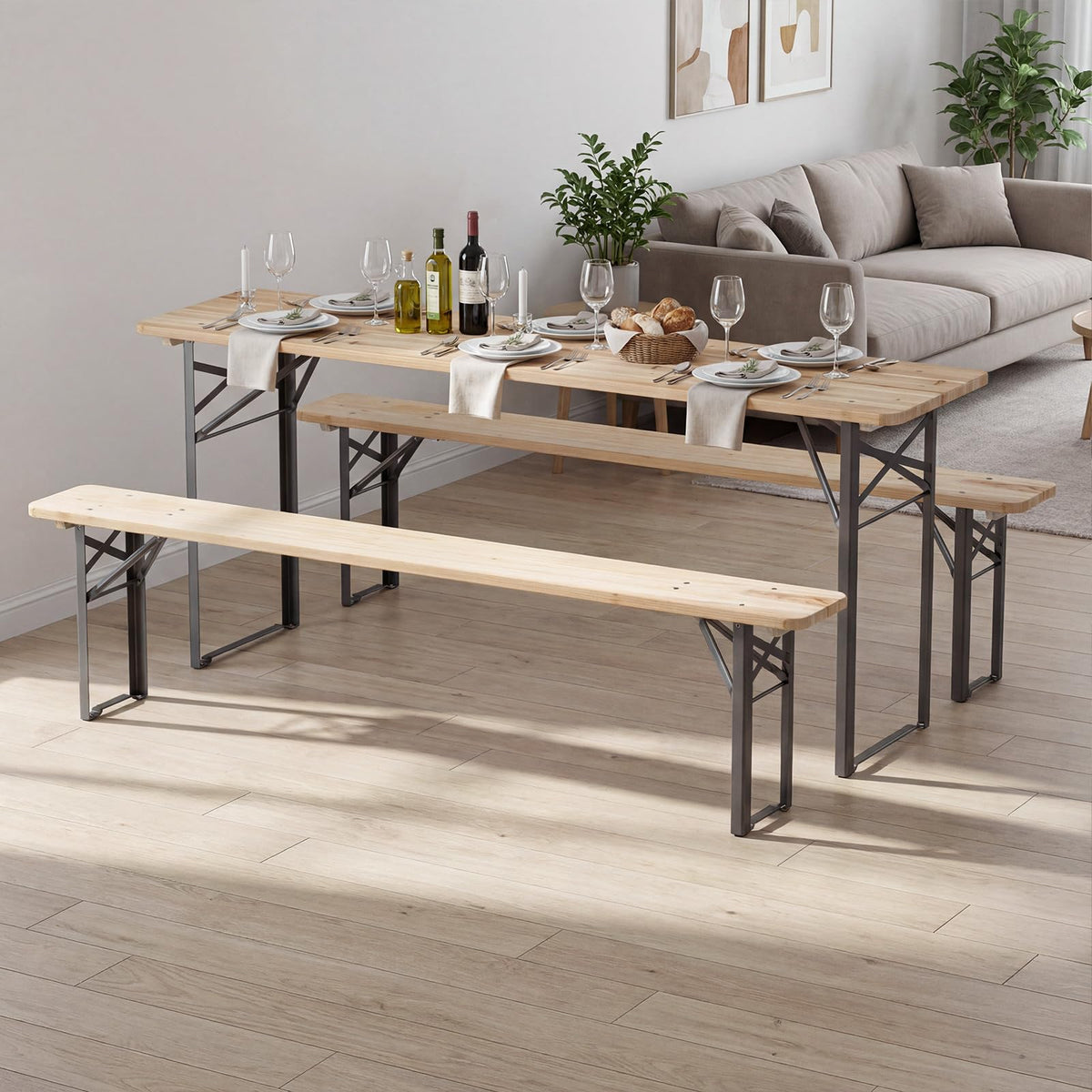 Tangkula 3 Piece Folding Picnic Table with 2 Benches