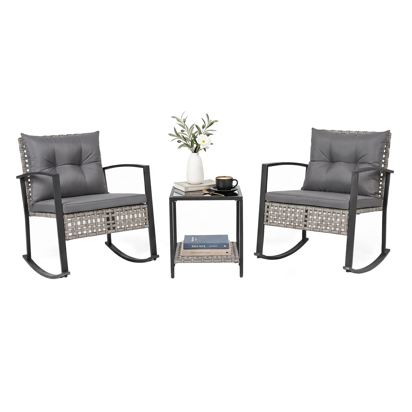 Tangkula 3-Piece Outdoor Rocking Chair Set for Garden