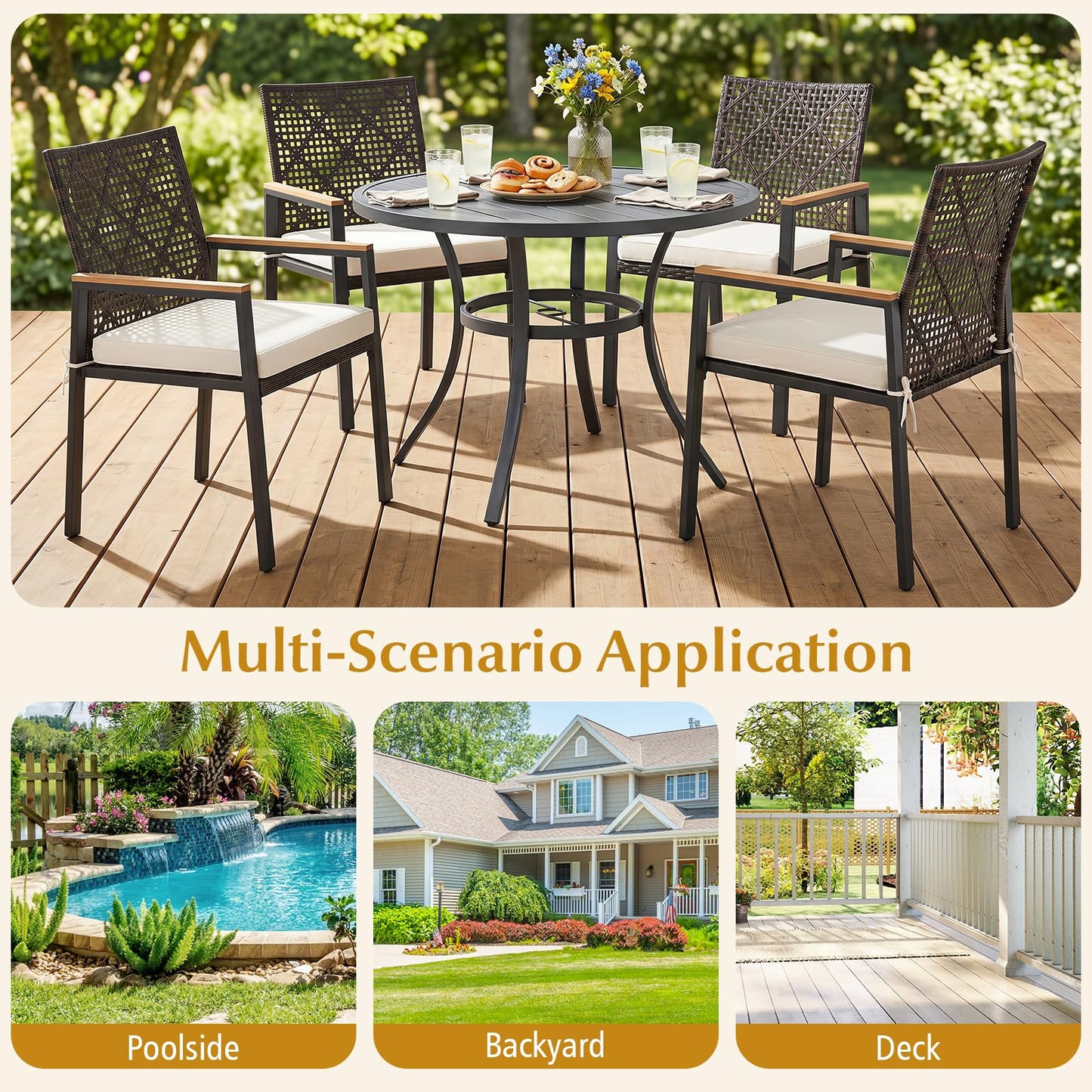 Tangkula Wicker Patio Chairs Set of 4 Hand-Woven PE Rattan Outdoor Chairs