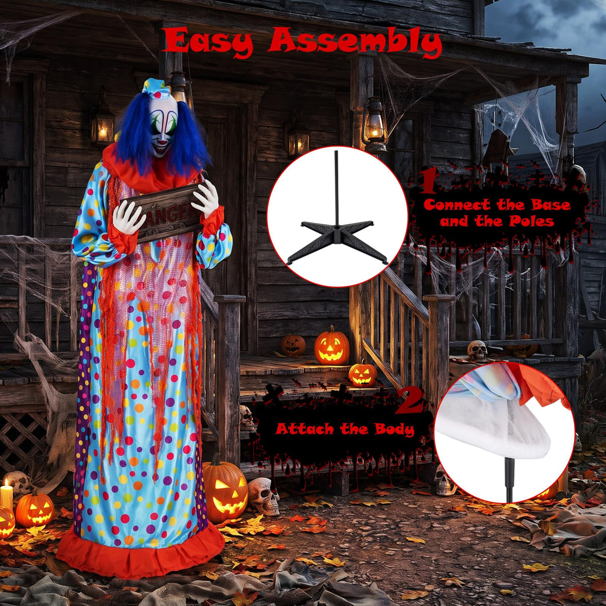 Tangkula 5.6 FT Halloween Animated Clown with Snap-up Head & Glowing Eyes